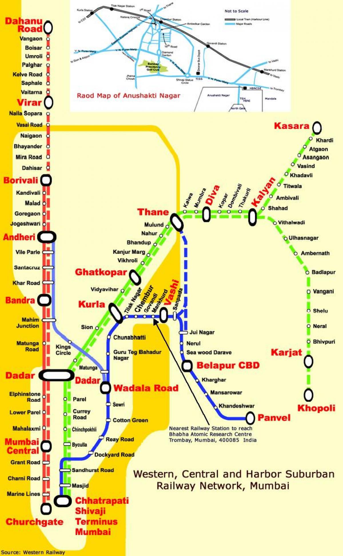 Mumbai central line geltokien mapa