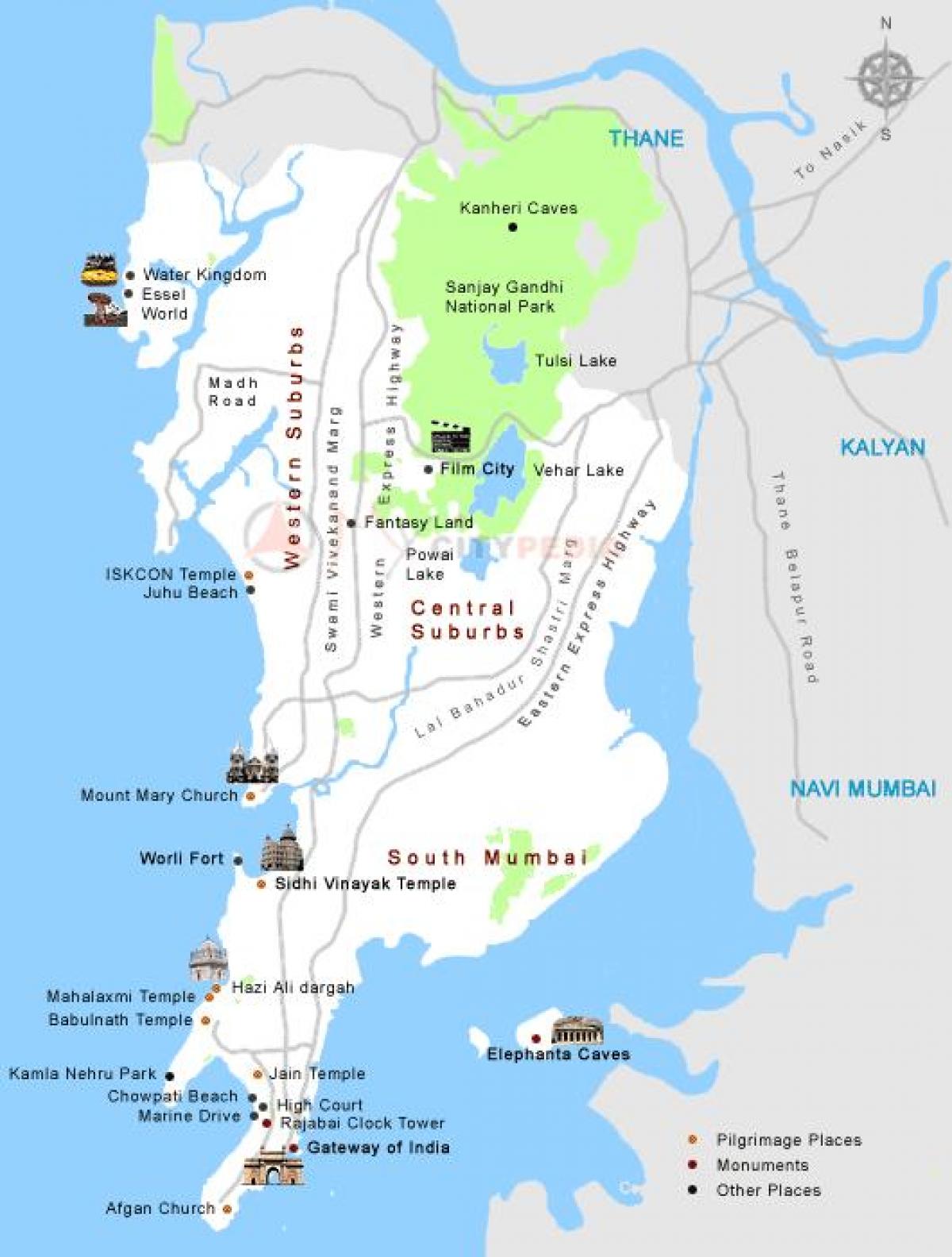 mapa Mumbai turismo lekuak